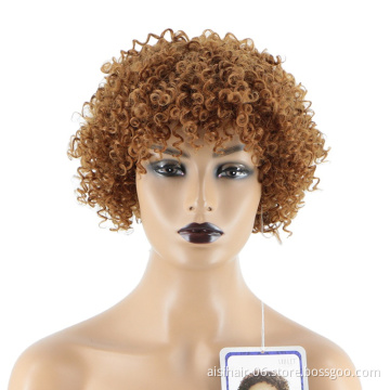 Heat Synthetic Resistant Brown Wig Top Quality Afro Kinky Curly Wholesale Short Pixie Cut Wigs For Black Women